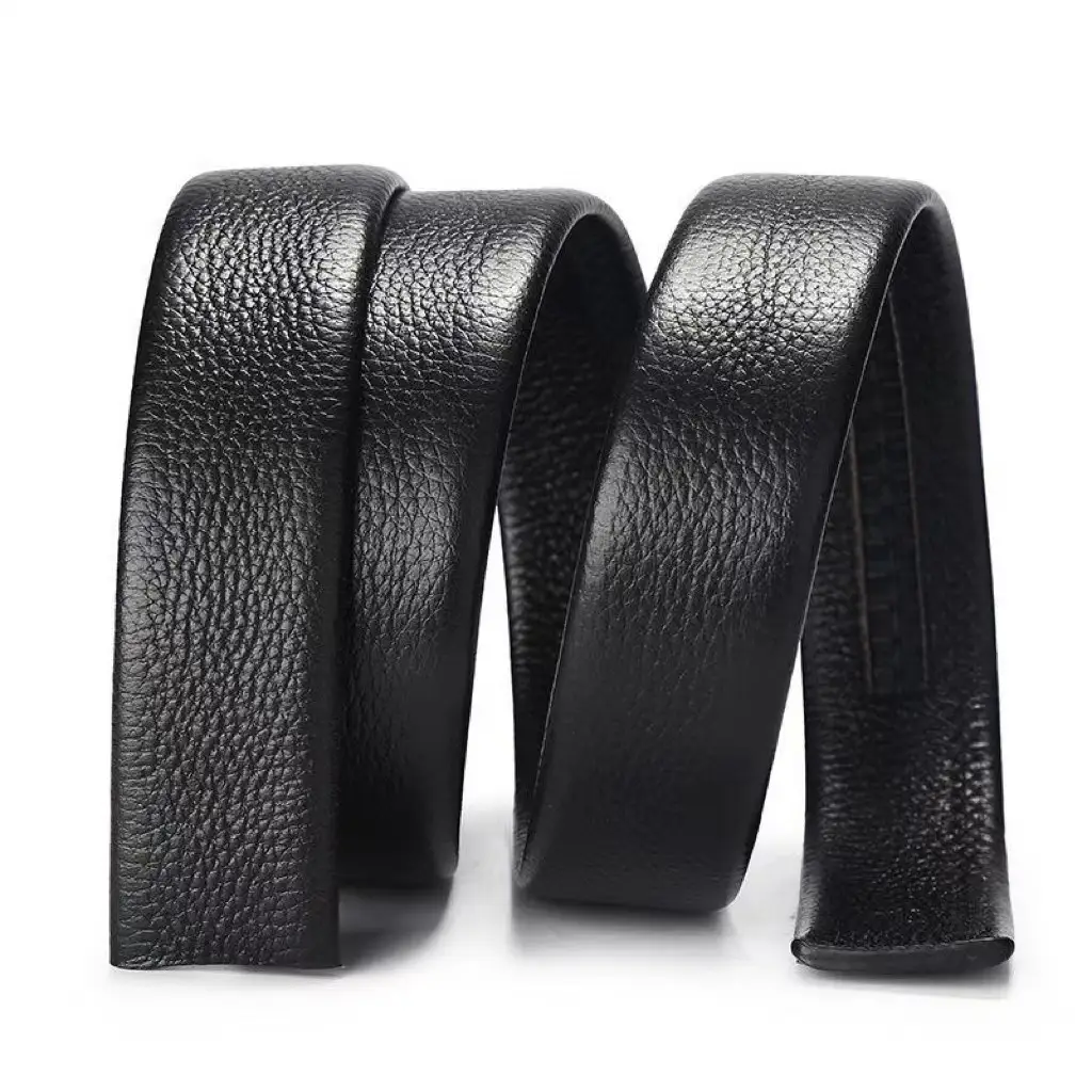 Men's Double-Sided Cowhide Belt Black Gold Plated