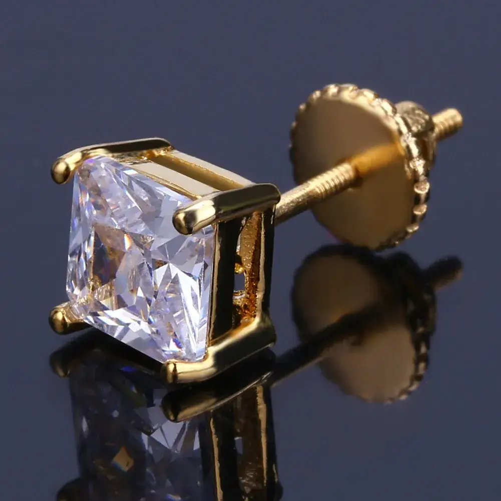4mm Square Zircon Gold Plated Earrings - Image 4
