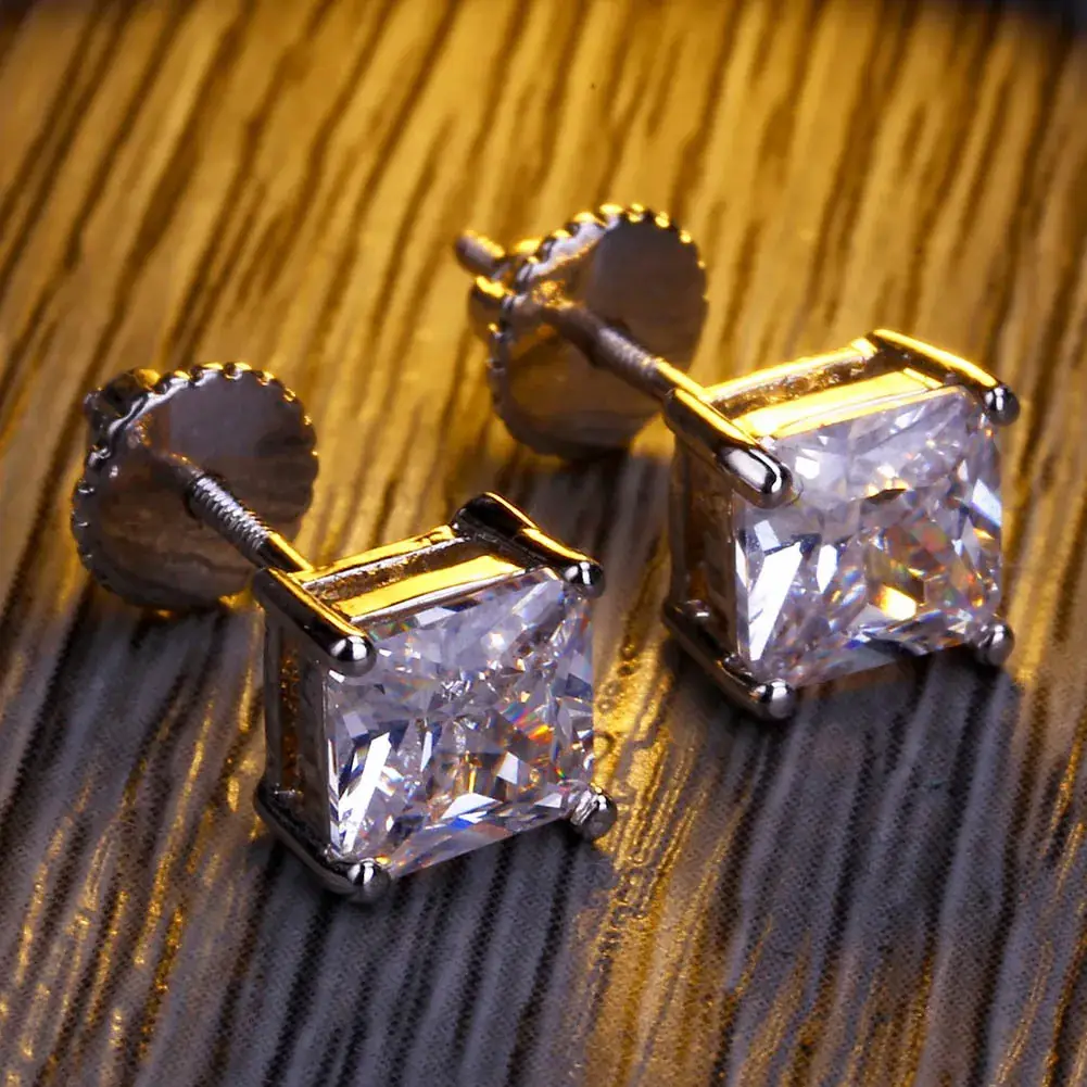 4mm Square Zircon Gold Plated Earrings - Image 6