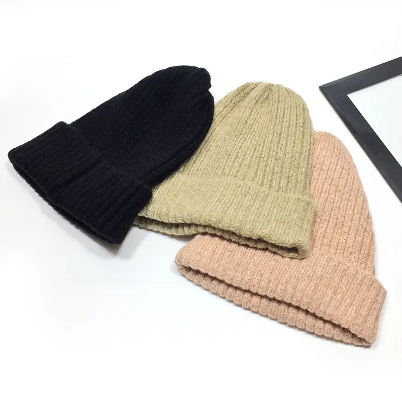 Women Wool Knitted Beanie Brown Winter Hat