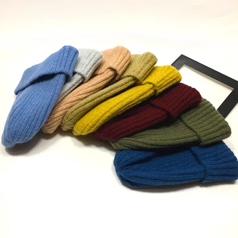 Women Wool Knitted Beanie Brown Winter Hat