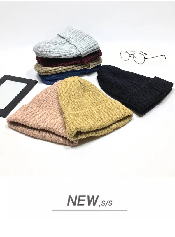 Women Wool Knitted Beanie Brown Winter Hat — feature 3