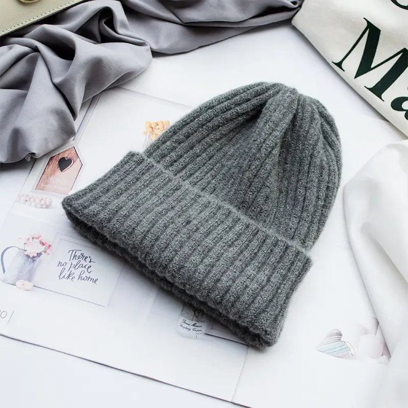 Women Wool Knitted Beanie Brown Winter Hat