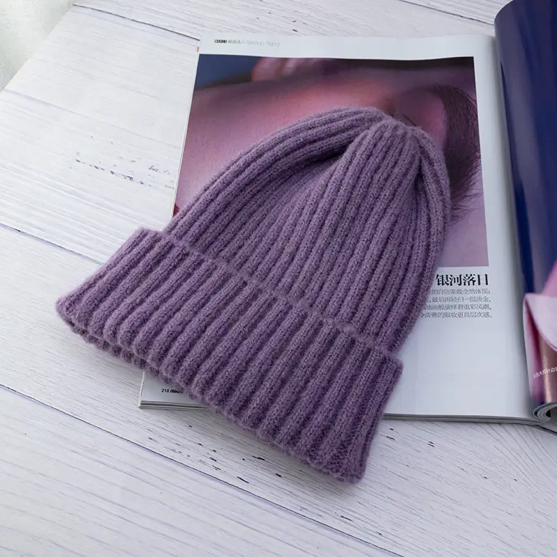 Women Wool Knitted Beanie Brown Winter Hat