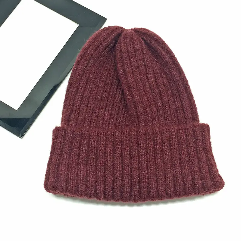 Women Wool Knitted Beanie Brown Winter Hat