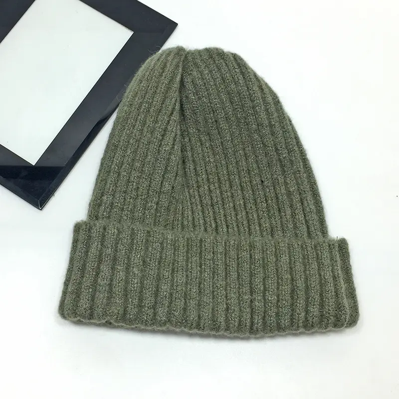 Women Wool Knitted Beanie Brown Winter Hat
