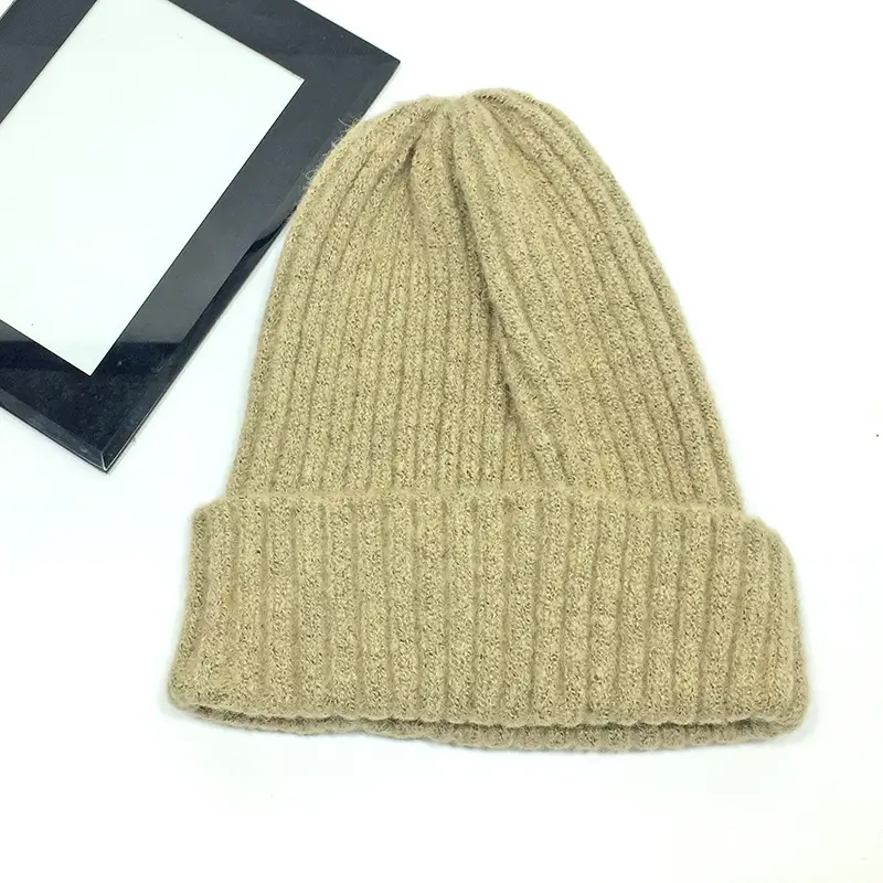 Women Wool Knitted Beanie Brown Winter Hat