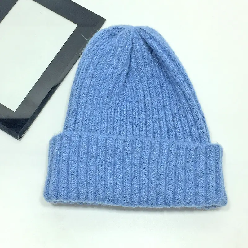 Women Wool Knitted Beanie Brown Winter Hat
