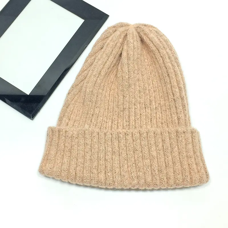 Women Wool Knitted Beanie Brown Winter Hat