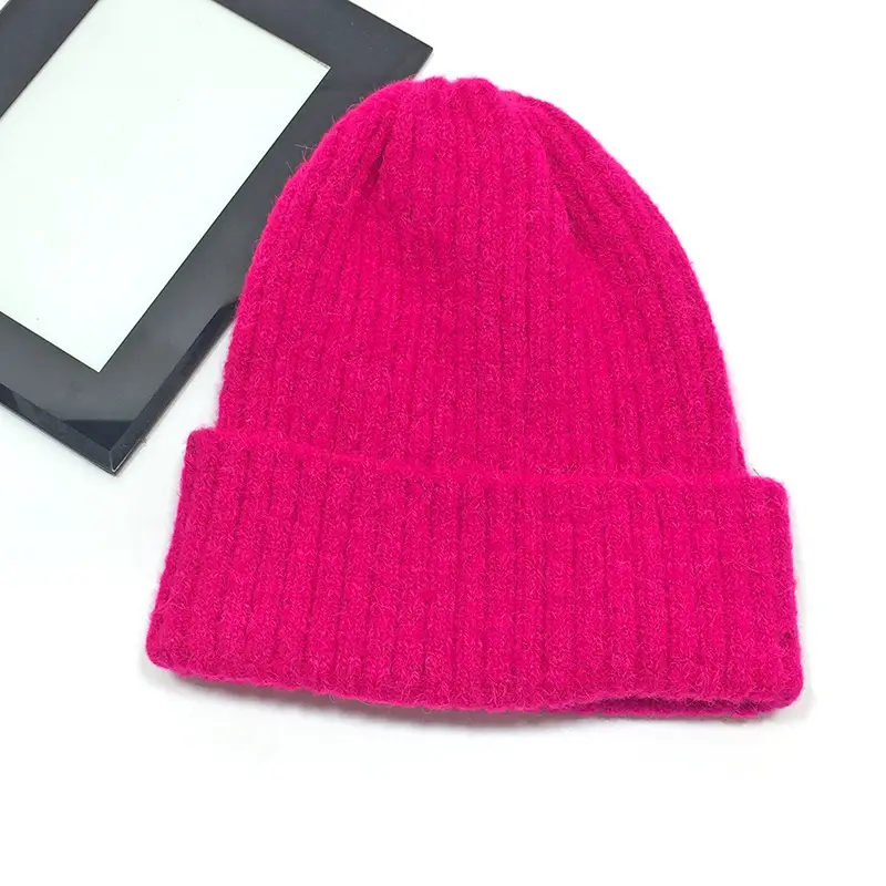 Women Wool Knitted Beanie Brown Winter Hat