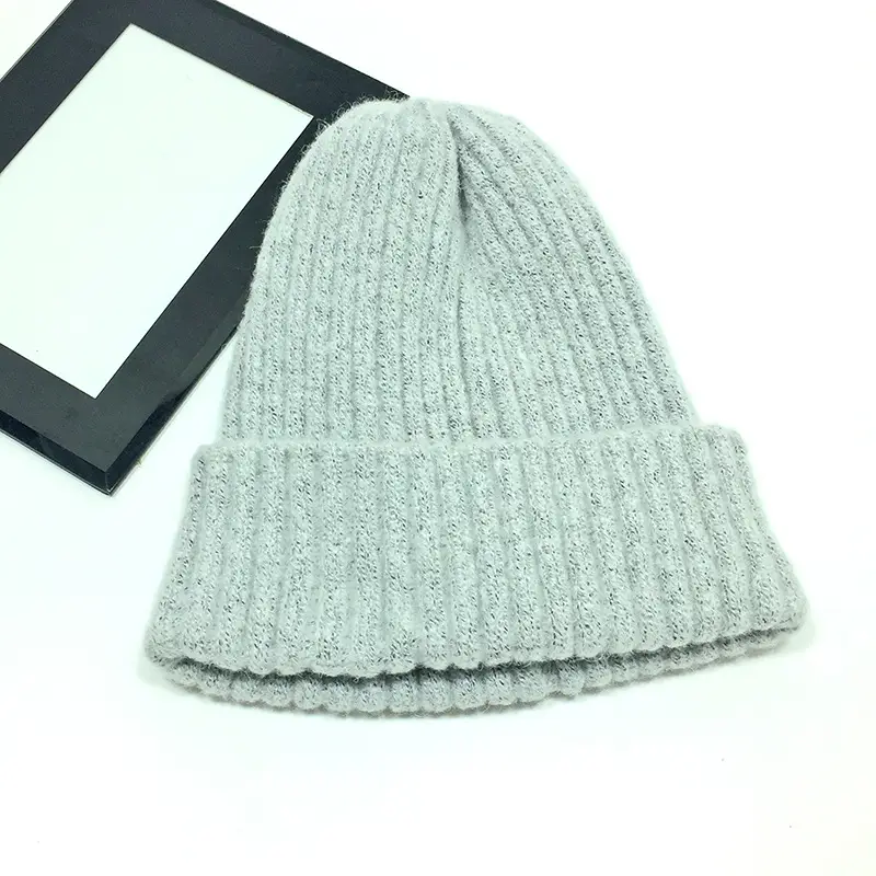Women Wool Knitted Beanie Brown Winter Hat