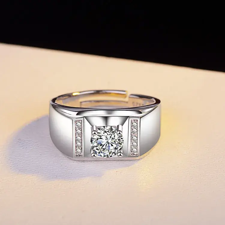 Men's White Copper Diamond Ring with Group Design