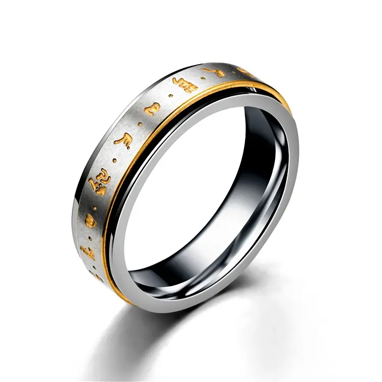 Titanium Steel Retro Rotatable Six-Character Mantra Ring