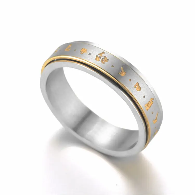 Titanium Steel Retro Rotatable Six-Character Mantra Ring
