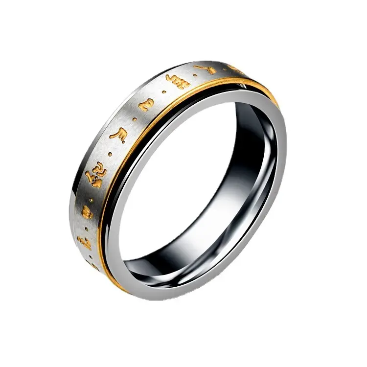 Titanium Steel Retro Rotatable Six-Character Mantra Ring
