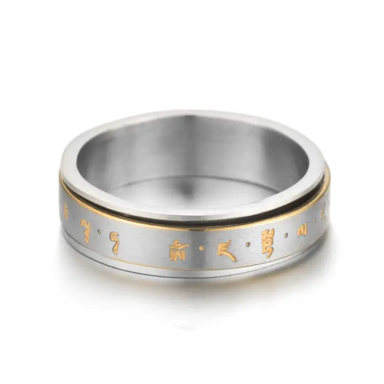 Titanium Steel Retro Rotatable Six-Character Mantra Ring — feature 10
