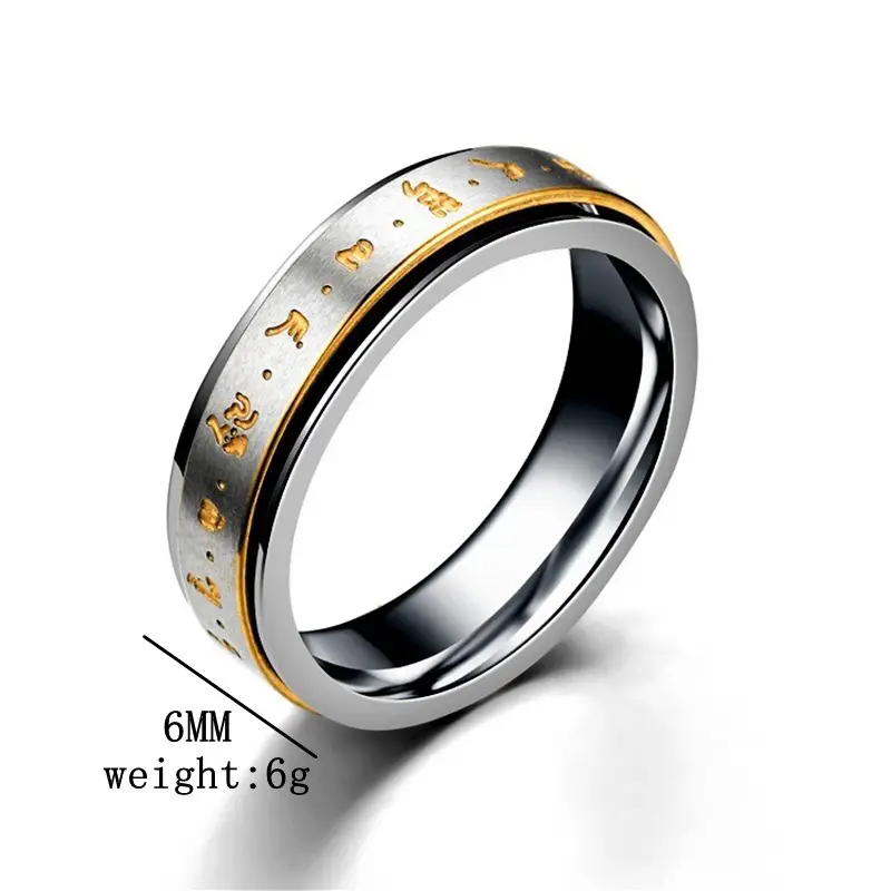Titanium Steel Retro Rotatable Six-Character Mantra Ring — feature 6