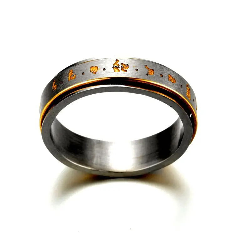 Titanium Steel Retro Rotatable Six-Character Mantra Ring — feature 8