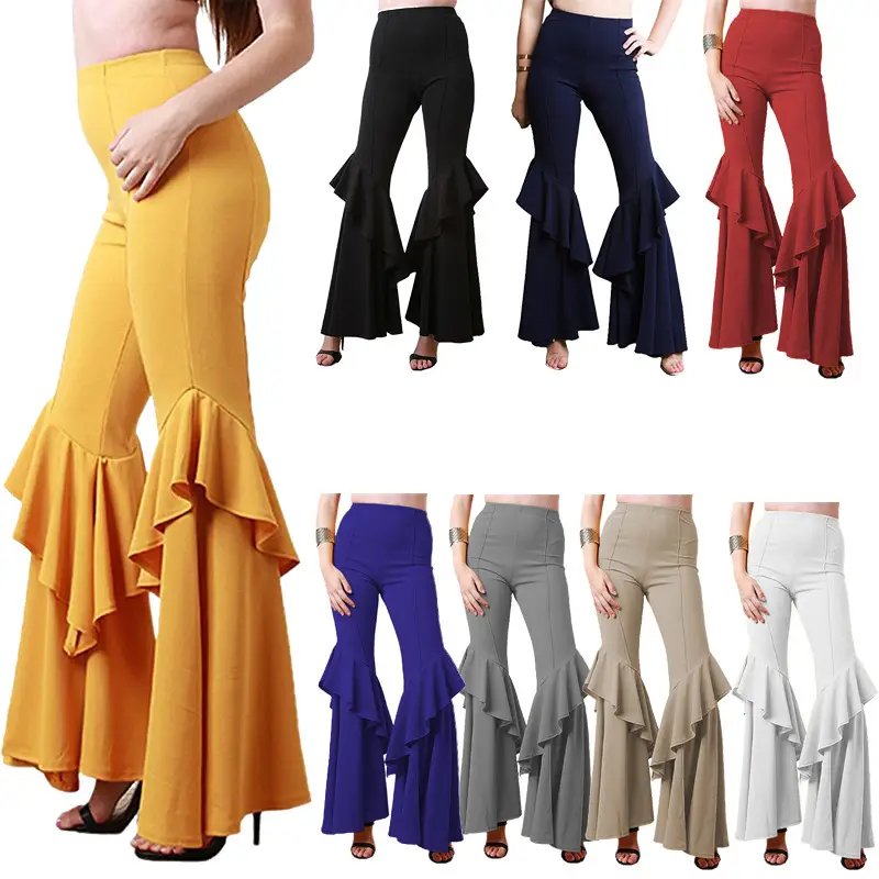 Women's Navy Blue Flared Pleated High Waist Pants