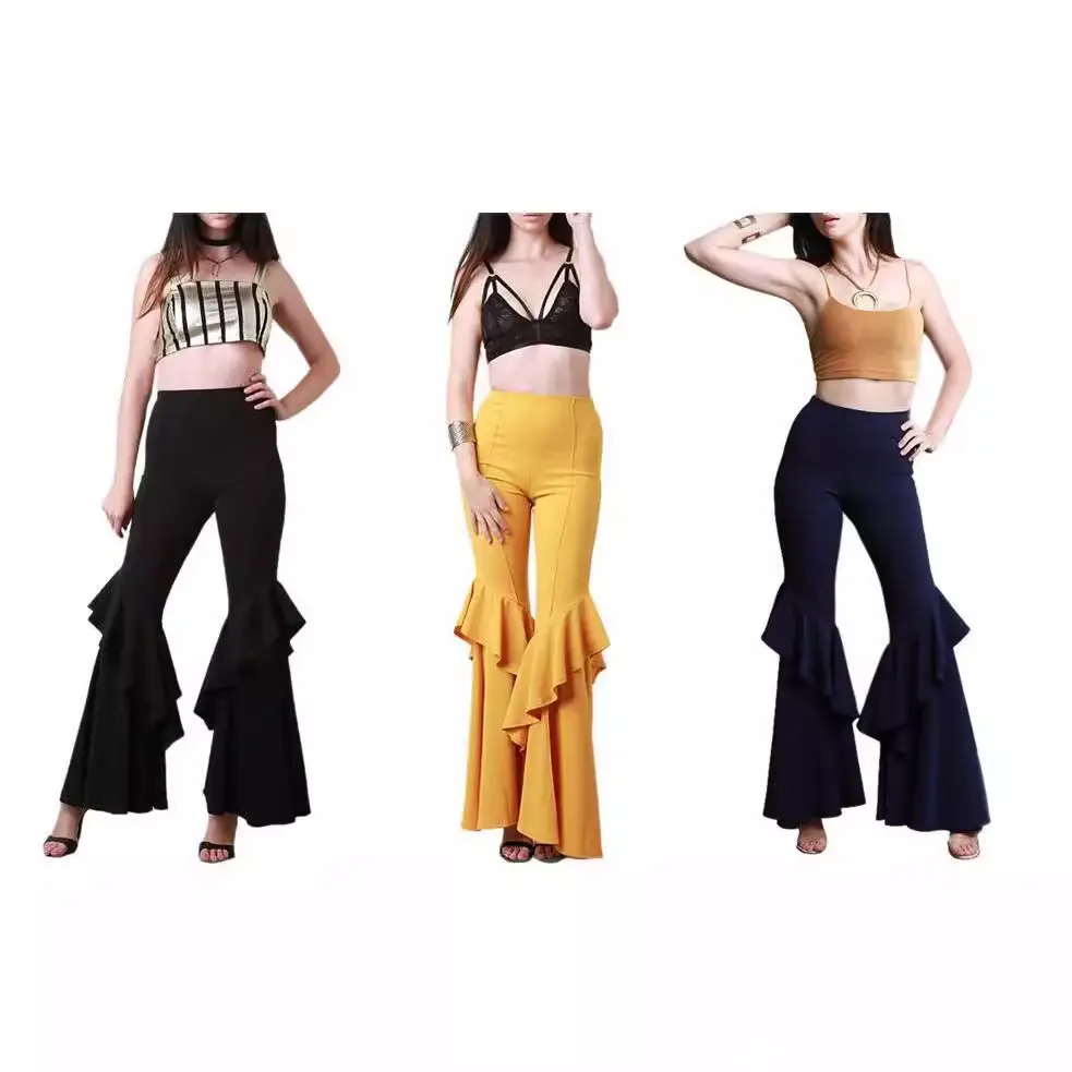 Women's Navy Blue Flared Pleated High Waist Pants