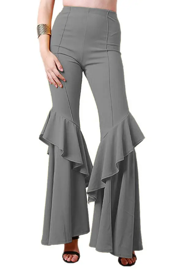 Women's Navy Blue Flared Pleated High Waist Pants