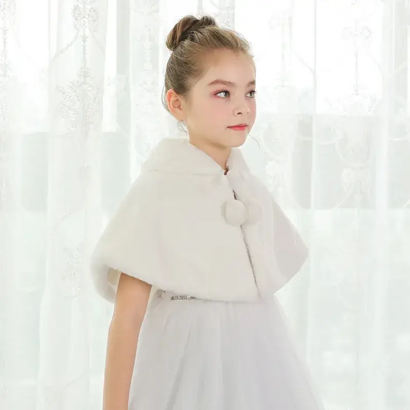 Children's White Fur Capes Princess Dress Winter Warm Coat - Image 3