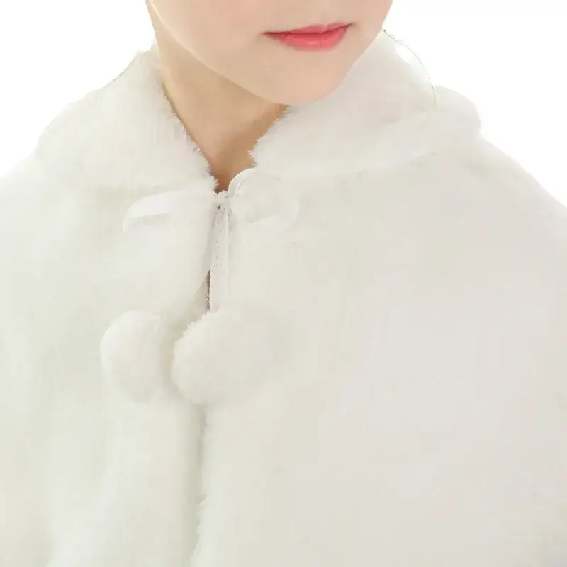 Children's White Fur Capes Princess Dress Winter Warm Coat - Image 5