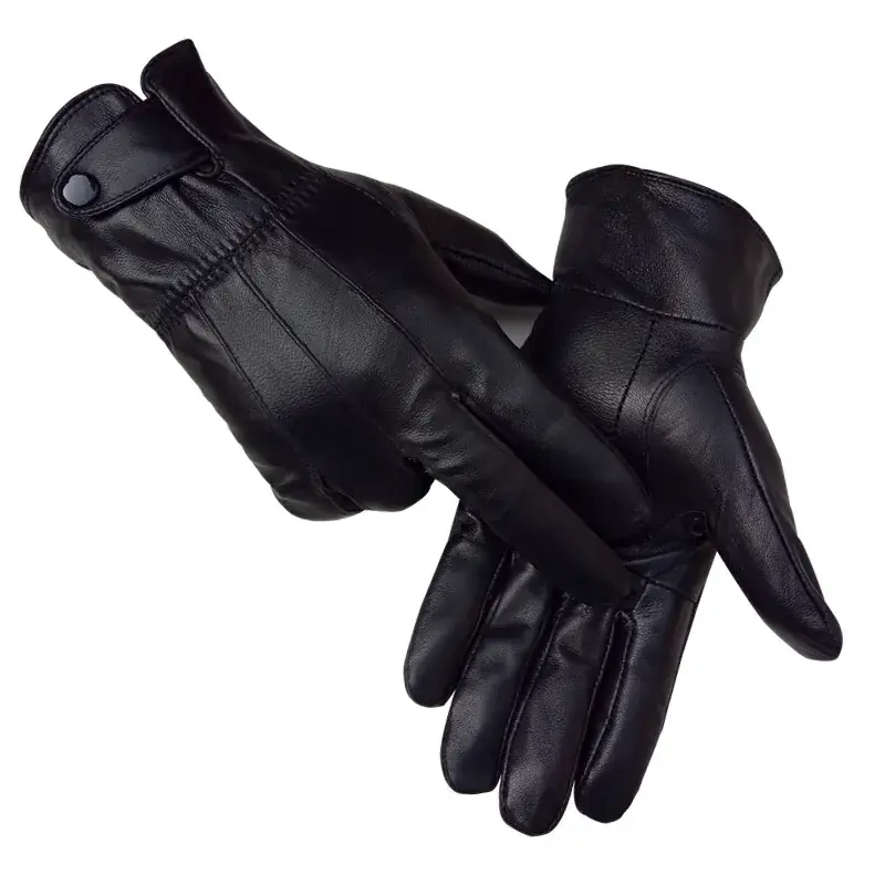 Black Leather Winter Gloves for Men Women - Image 4