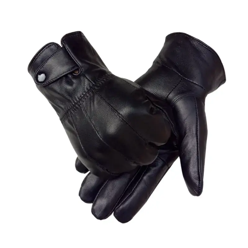 Black Leather Winter Gloves for Men Women - Image 5