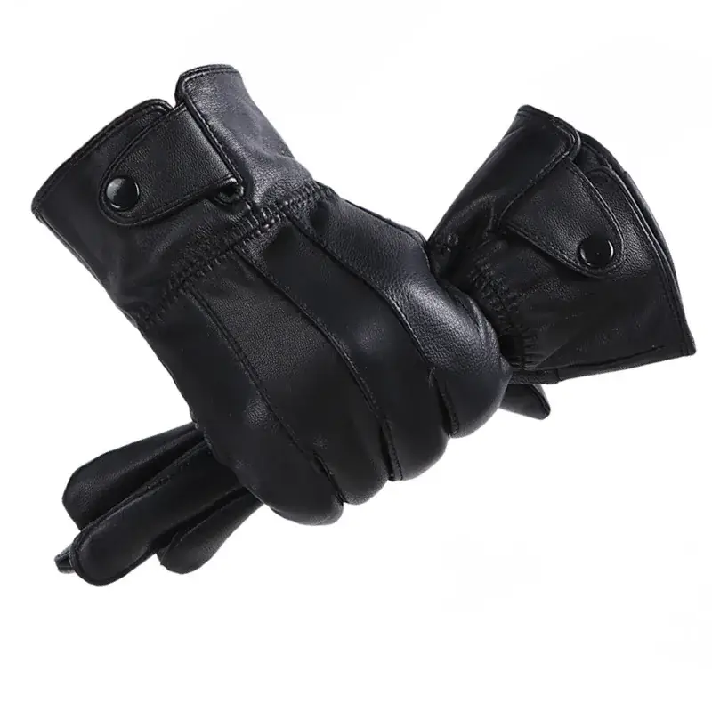Black Leather Winter Gloves for Men Women - Image 6
