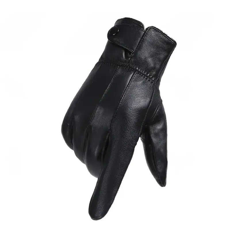 Black Leather Winter Gloves for Men Women - Image 7
