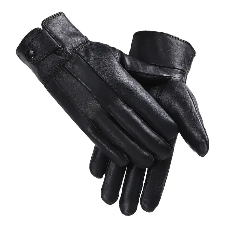 Black Leather Winter Gloves for Men Women - Image 2