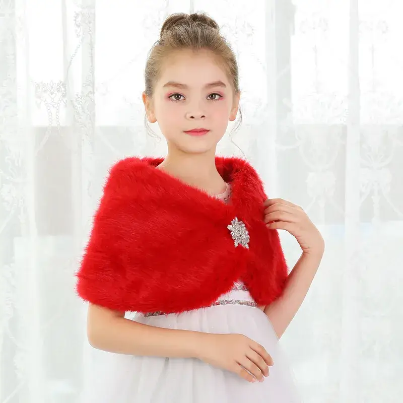 Red Korean Style Fur Cloak Shawl for Girls - Image 3