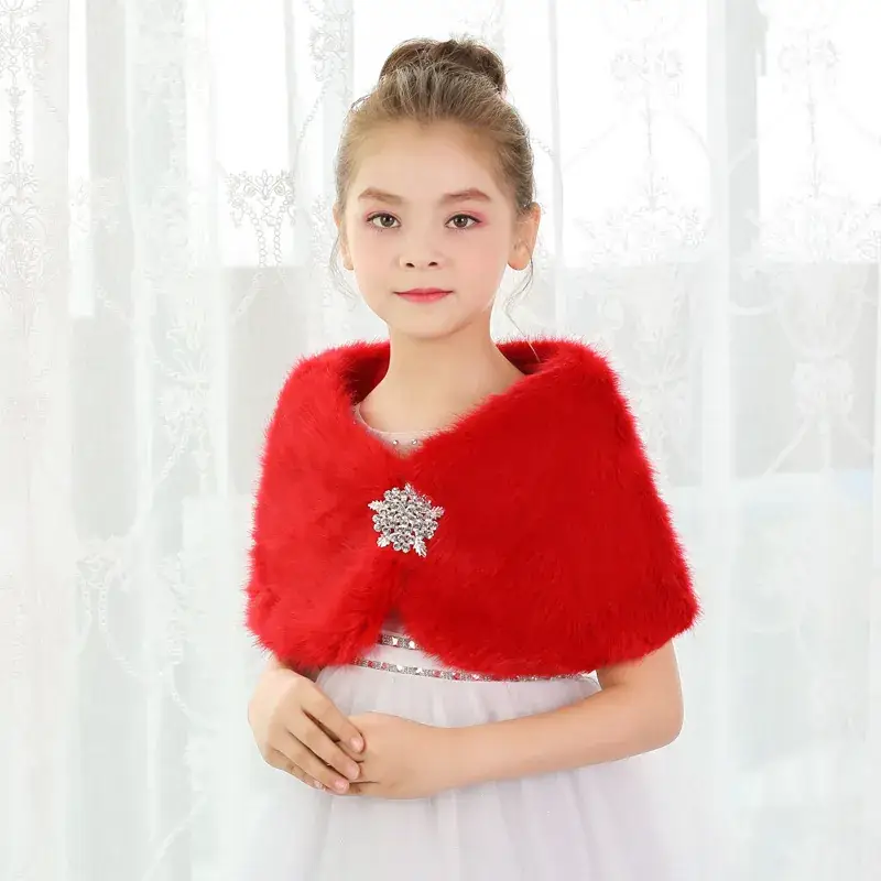 Red Korean Style Fur Cloak Shawl for Girls - Image 4