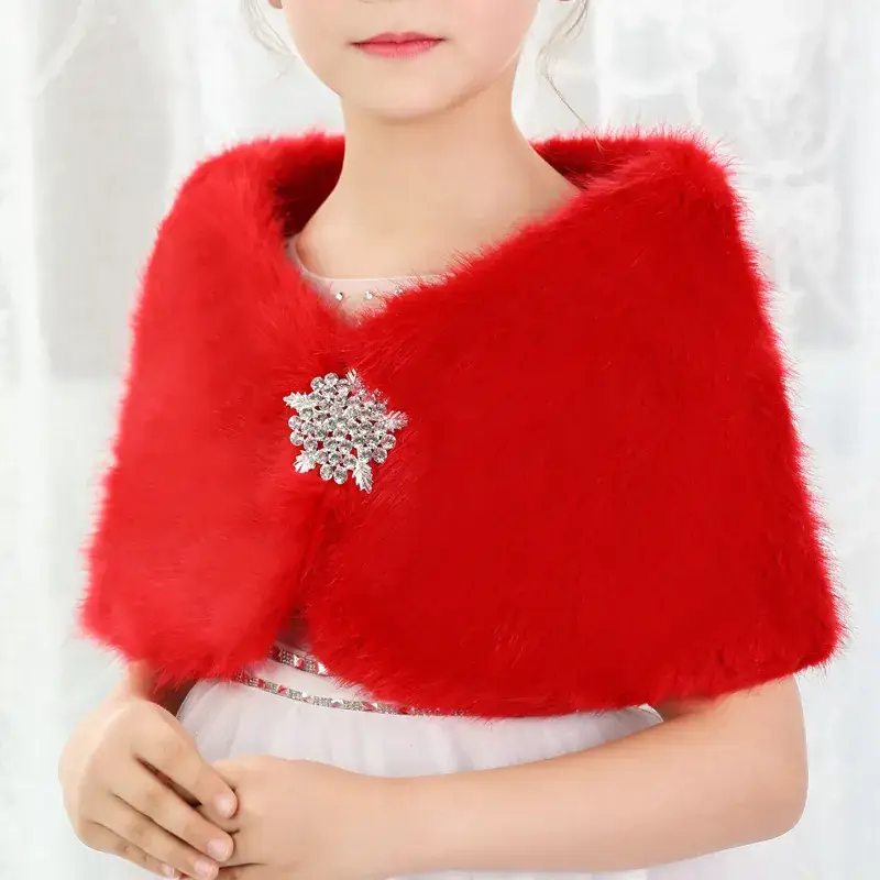 Red Korean Style Fur Cloak Shawl for Girls - Image 5