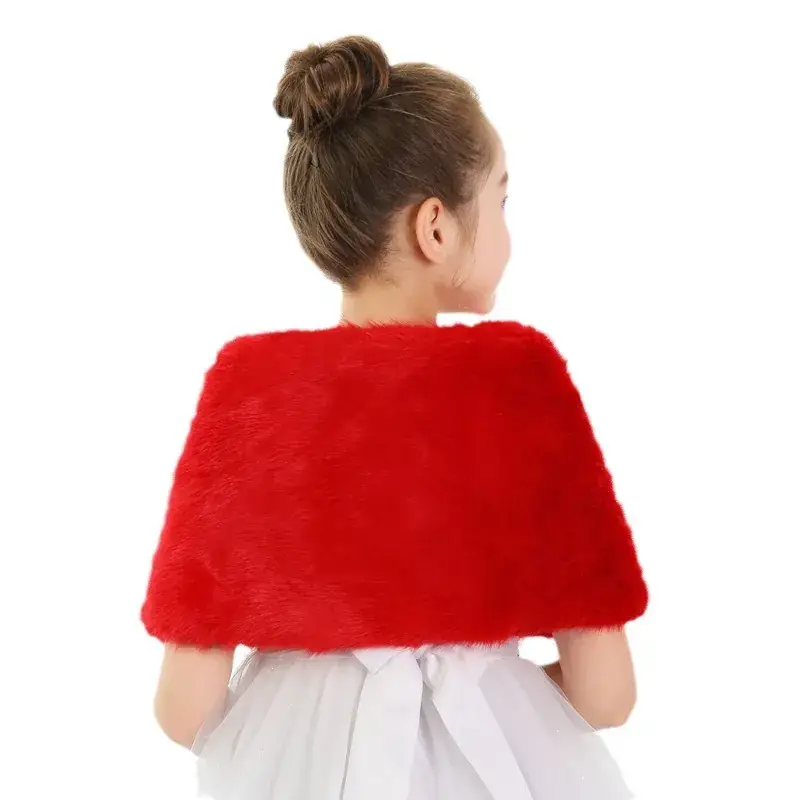 Red Korean Style Fur Cloak Shawl for Girls - Image 6