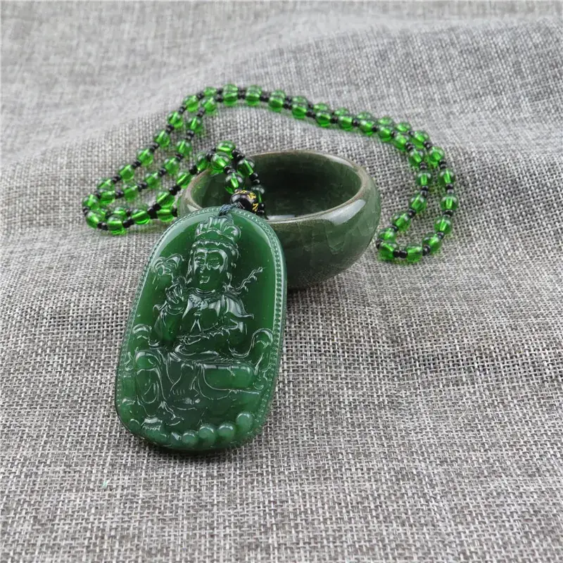 Hot Green Jade Guanyin Necklace with Sweater Chain