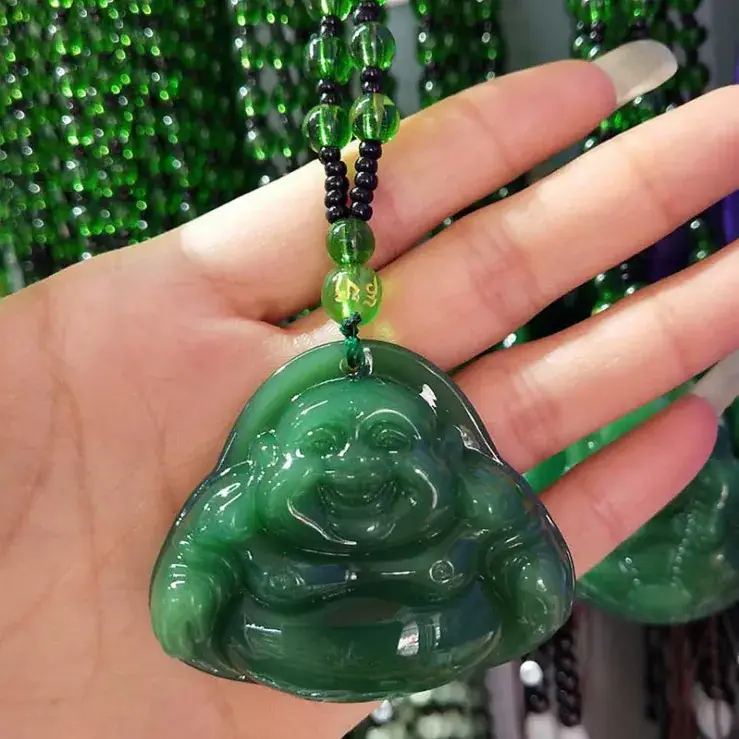 Hot Green Jade Guanyin Necklace with Sweater Chain