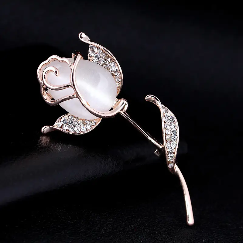 Korean Fashion Cat's Eye Rhinestone Rose Brooch Pin - Image 3