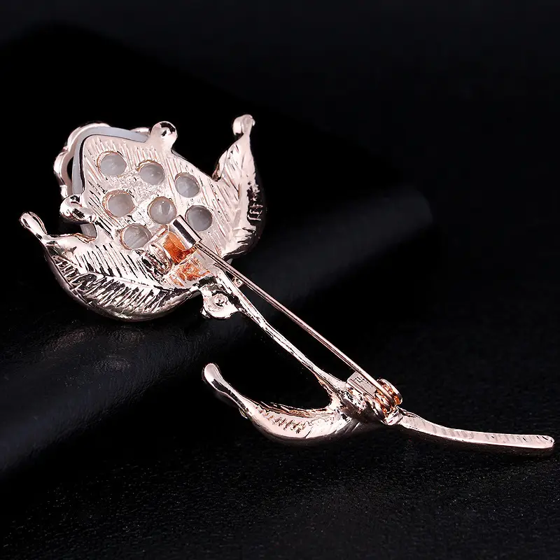 Korean Fashion Cat's Eye Rhinestone Rose Brooch Pin - Image 5
