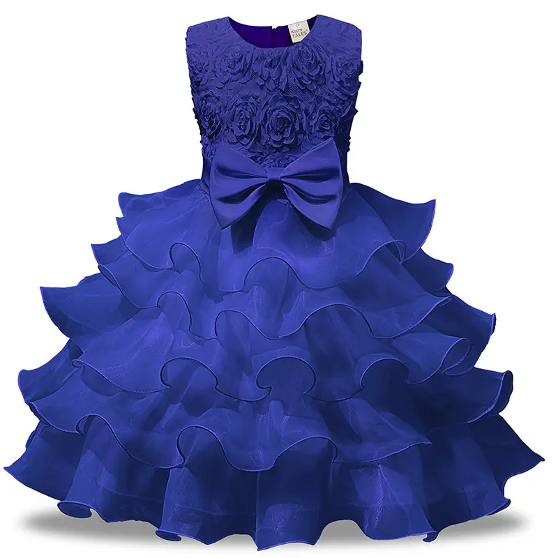 White Bow Girls Dress with Ruffled Mesh Skirt