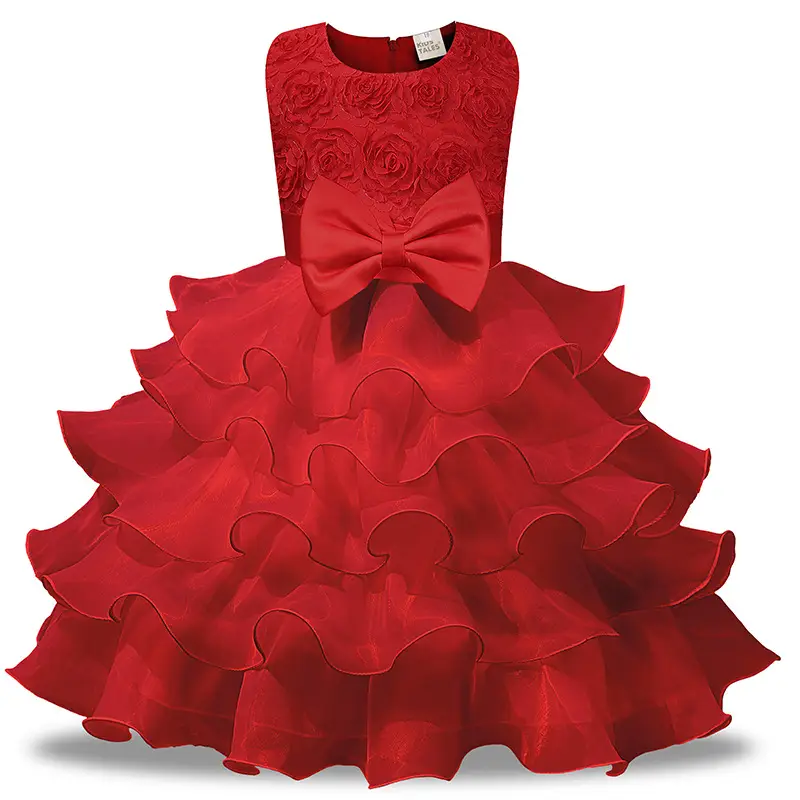 White Bow Girls Dress with Ruffled Mesh Skirt