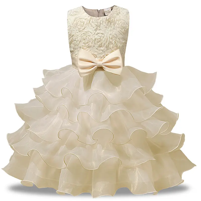 White Bow Girls Dress with Ruffled Mesh Skirt