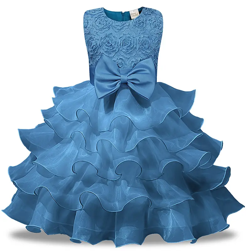 White Bow Girls Dress with Ruffled Mesh Skirt