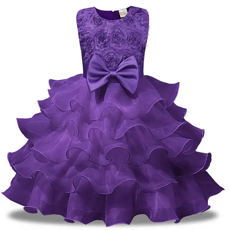 White Bow Girls Dress with Ruffled Mesh Skirt
