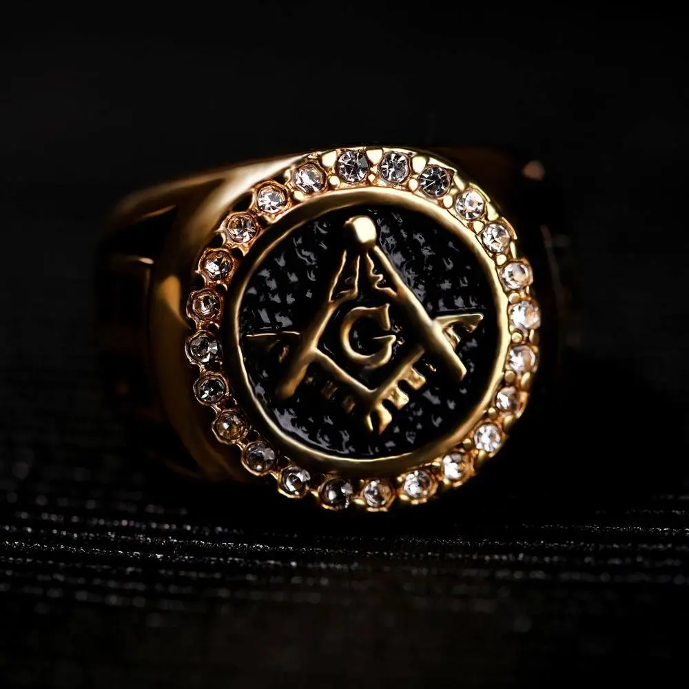 Men's Gold Plated Cross Ring with Diamond Embroidery