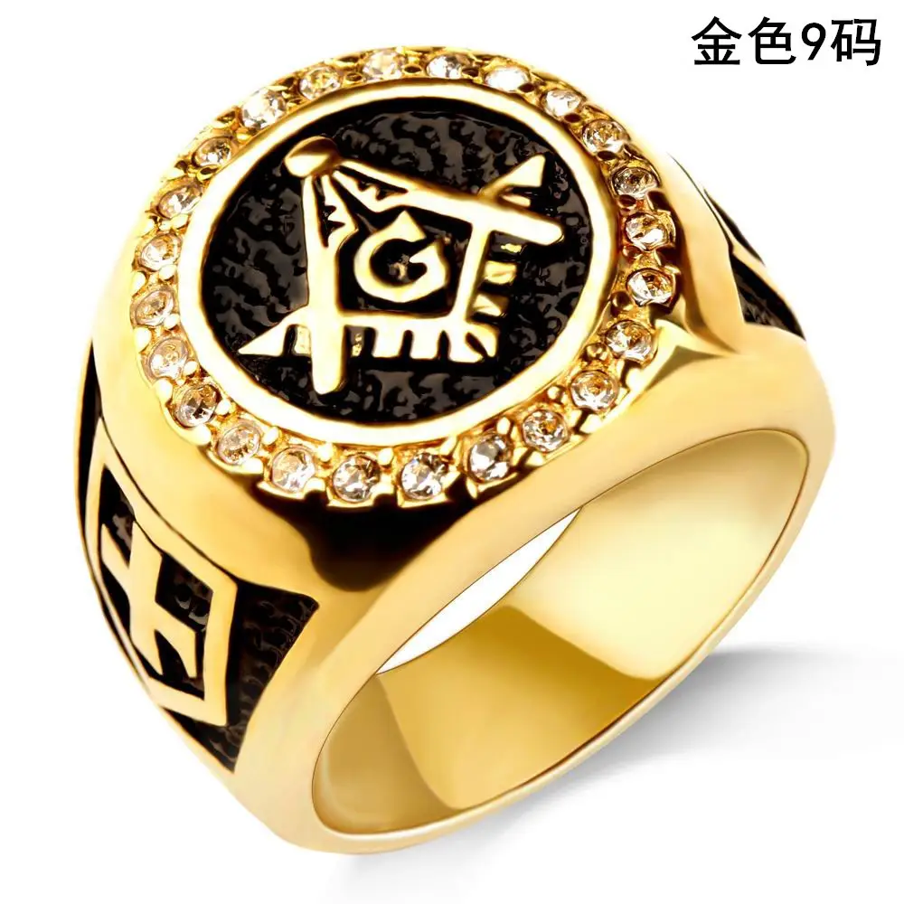 Men's Gold Plated Cross Ring with Diamond Embroidery