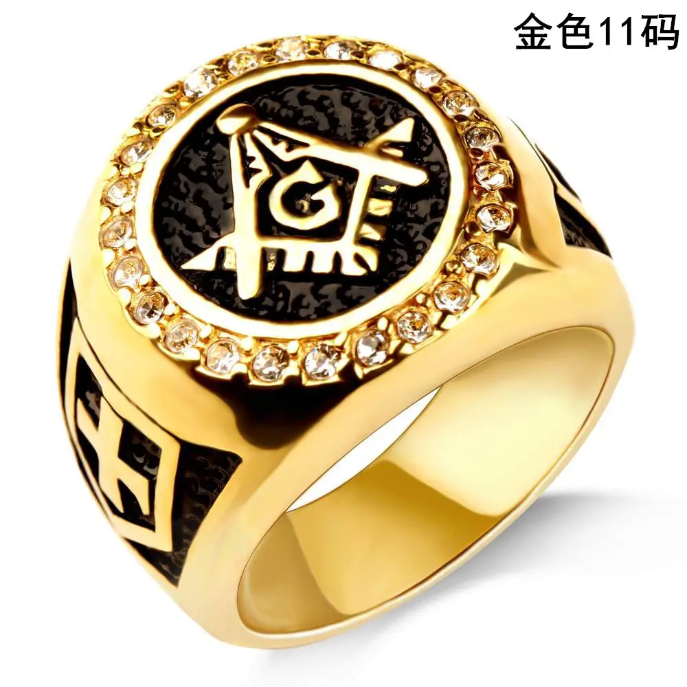 Men's Gold Plated Cross Ring with Diamond Embroidery