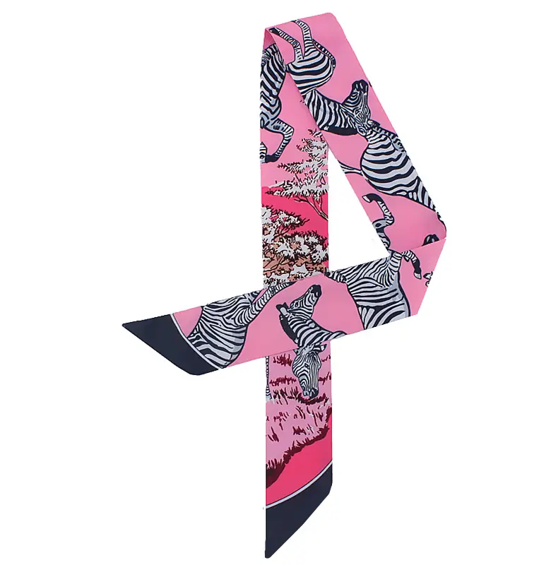 Pink Zebra Print Silk Scarf for Women - Image 8