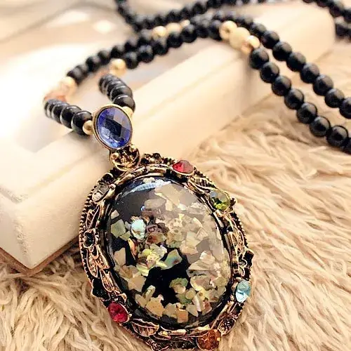 Vintage Korean Cross-Country Cat's Eye Pendant Necklace